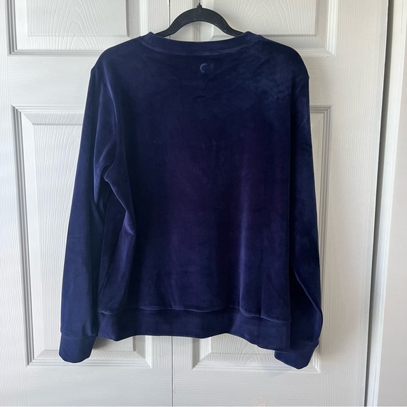 Zyia Active Womens Velour Velvet logo Pullover Sweatshirt Large Blue Spell Out - Picture 2 of 3